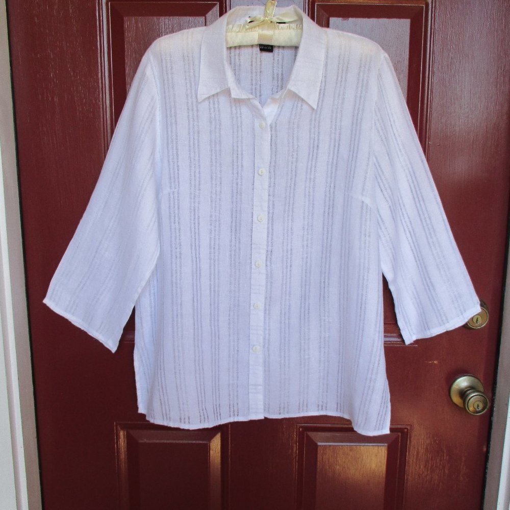Saint Tropez West Shirt White XL White 100% Linen EUC